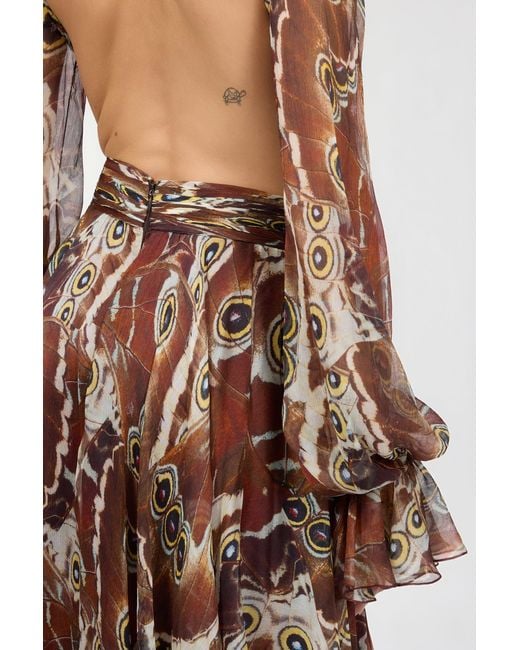 Roberto Cavalli Brown Night Butterfly Print Maxi Dress