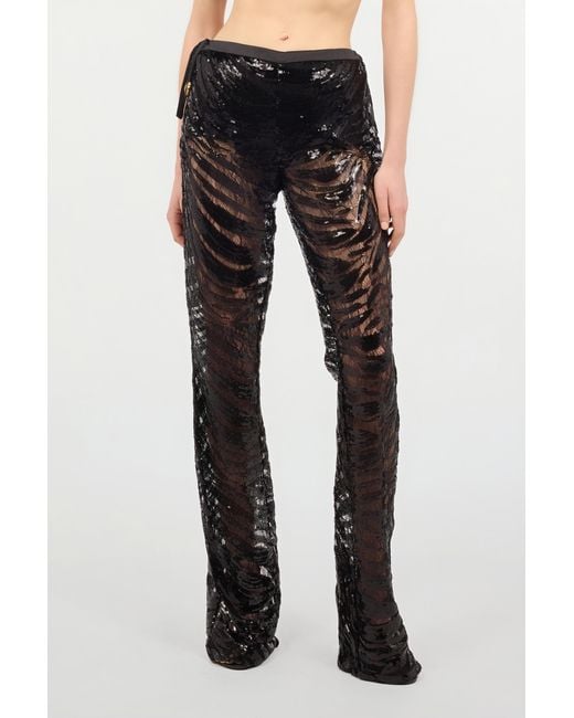 Roberto Cavalli Black Flared Pants With Zebra Pattern And Sequins