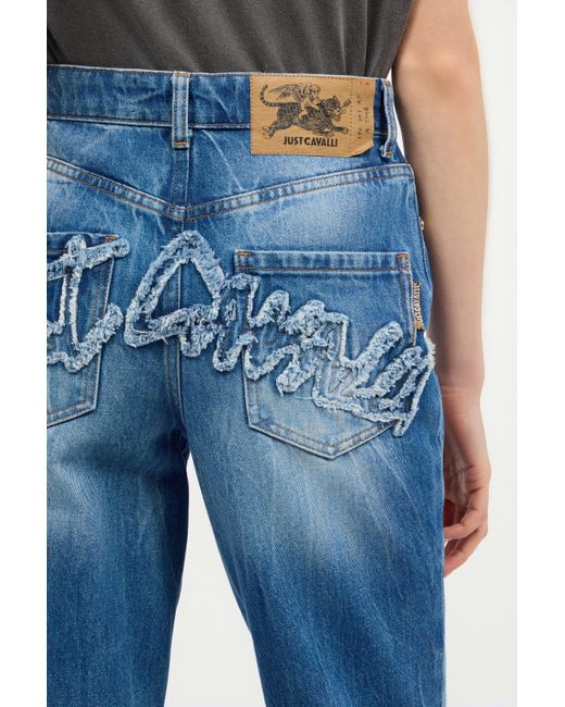 Roberto Cavalli Blue Cropped Jeans With Logo On The Back
