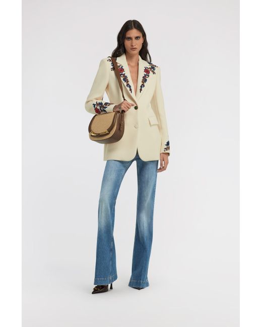 Roberto Cavalli Natural Floral Printed Single-Breasted Jacket