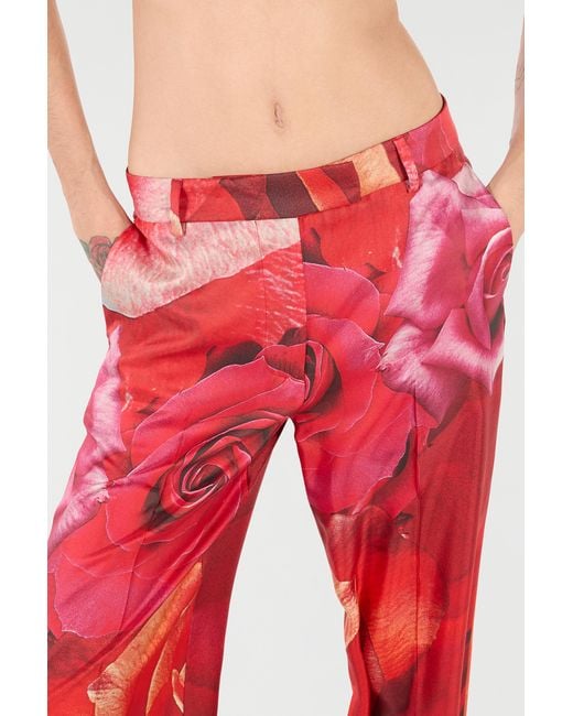 Roberto Cavalli Red Rose-Print Pants