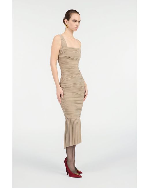 Roberto Cavalli White Nude Midi Dress With Ruffles