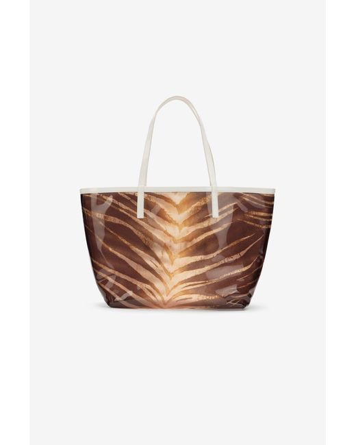 Roberto Cavalli White Natural Barb Print Shopping Bag