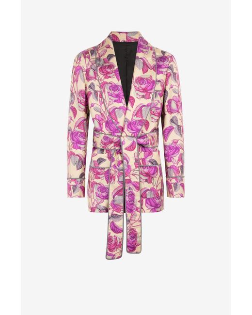 Roberto Cavalli Rose-print Silk Smoking Jacket in Pink for Men | Lyst