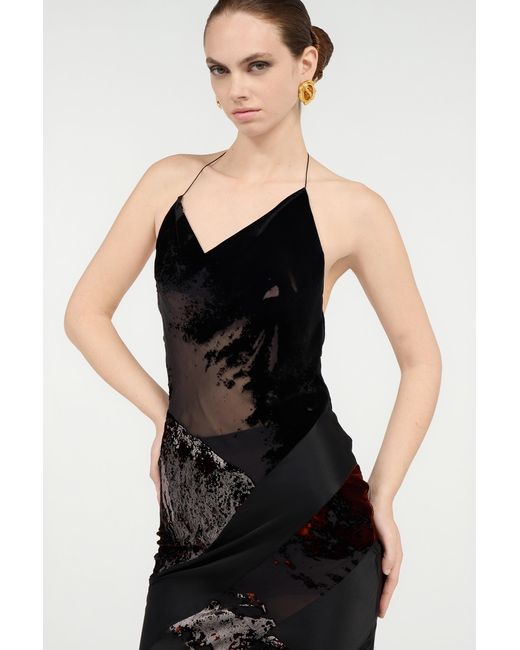 Roberto Cavalli Black Long Dress With Marine Print