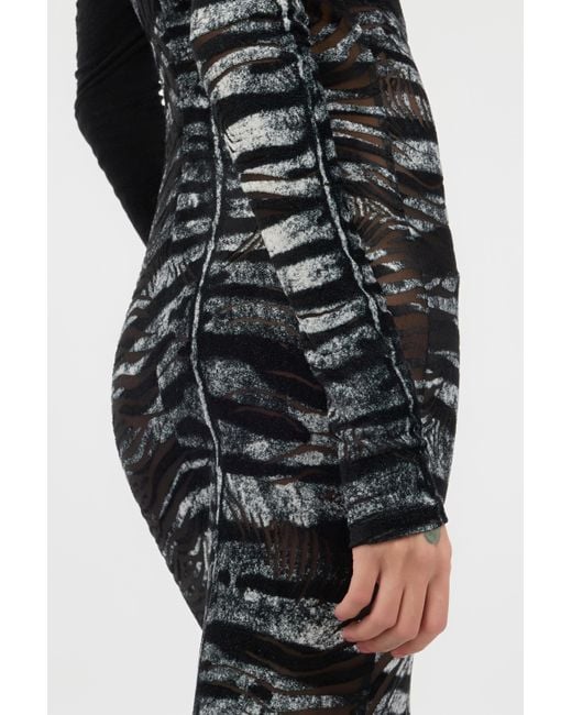 Roberto Cavalli Black Long See-Through Dress With Zebra Pattern