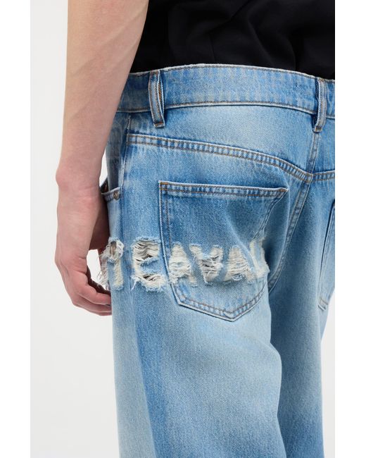 Roberto Cavalli Blue Jeans With Destroyed-Effect Logo for men