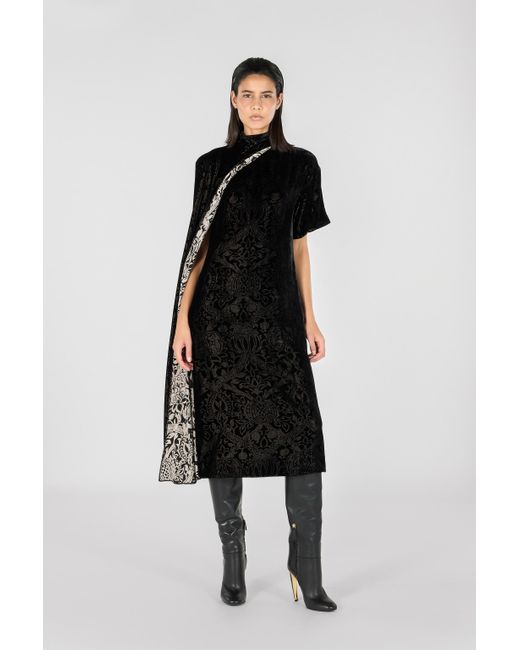 Roberto Cavalli Black Long Dress With Brocade Print