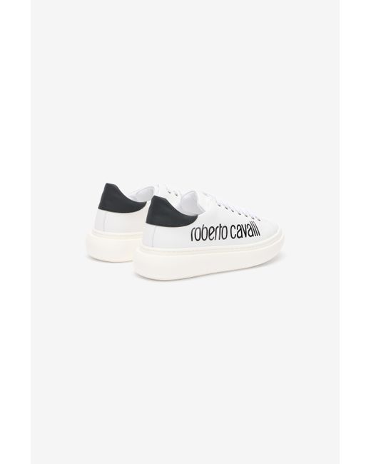 Roberto Cavalli Blue Weiße Sneaker Mit Logo-Print