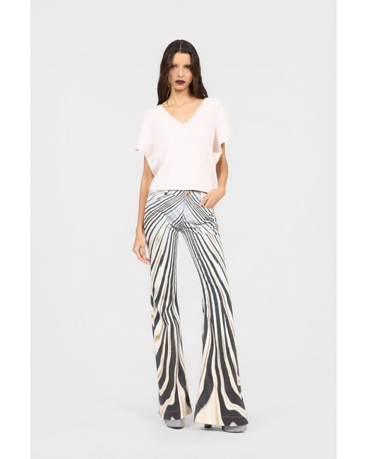 Roberto Cavalli White Zebra Print Flared Jeans