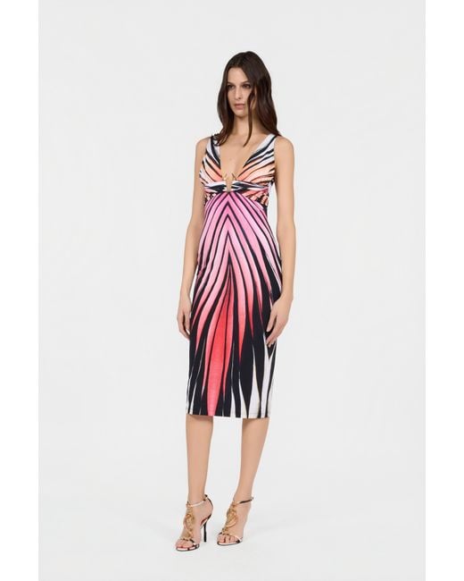 Roberto Cavalli Red Ray Of Paradise Print Midi Dress