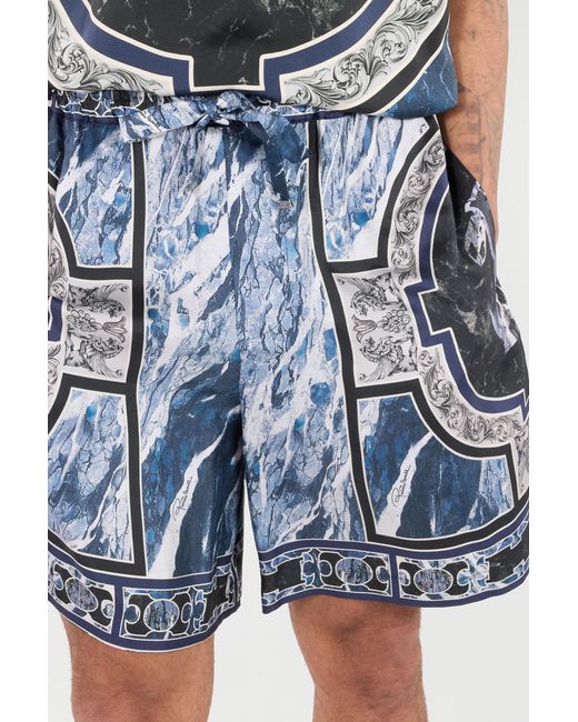 Roberto Cavalli Blue Short With Marble Print And Accents for men