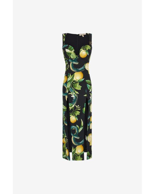Roberto Cavalli White Midi Dress With Lemon Print
