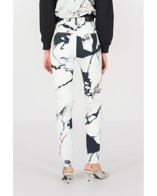 Roberto Cavalli White Skinny Trousers With Marble Print
