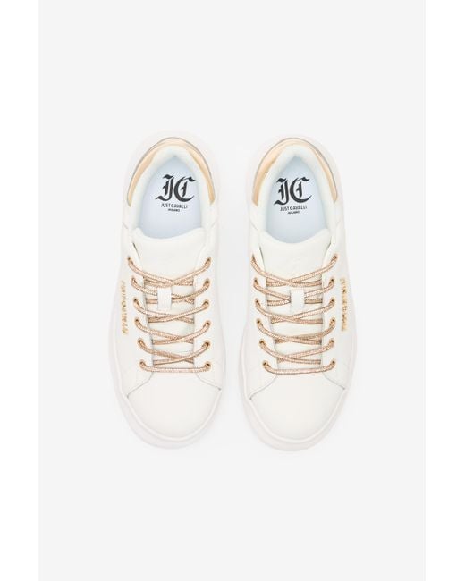 Roberto Cavalli White Sneakers Mit Schnürung Und Strass