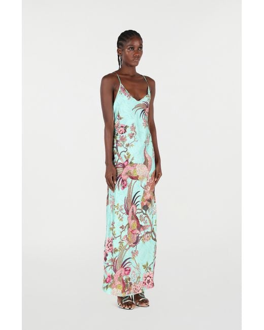Slip Dress With Floral Print Roberto Cavalli de color White