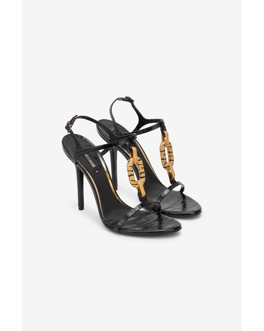 Roberto Cavalli Multicolor Leather Sandal With Jewel Detail