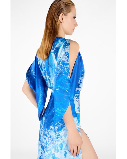 Roberto Cavalli Blue Stretto Di Messina Print Long Dress