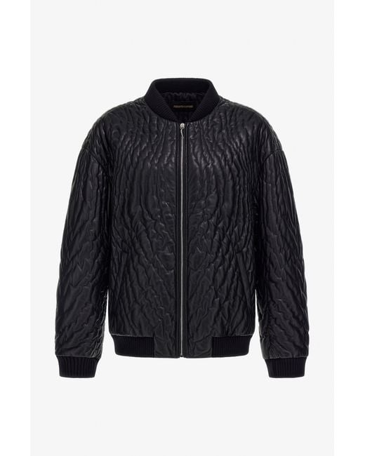 Roberto Cavalli Blue Quilted Bomber Jacket for men