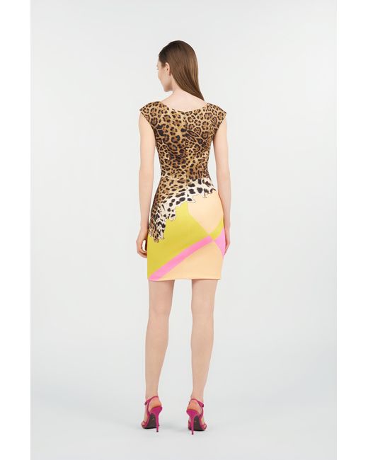 Roberto Cavalli Yellow Mini Dress With Cavalli Pop Print