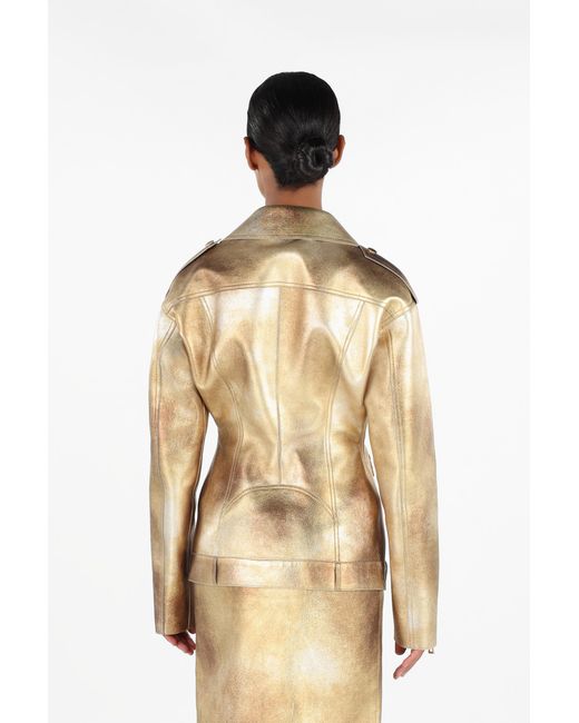 Roberto Cavalli Natural Laminated Leather Biker Jacket