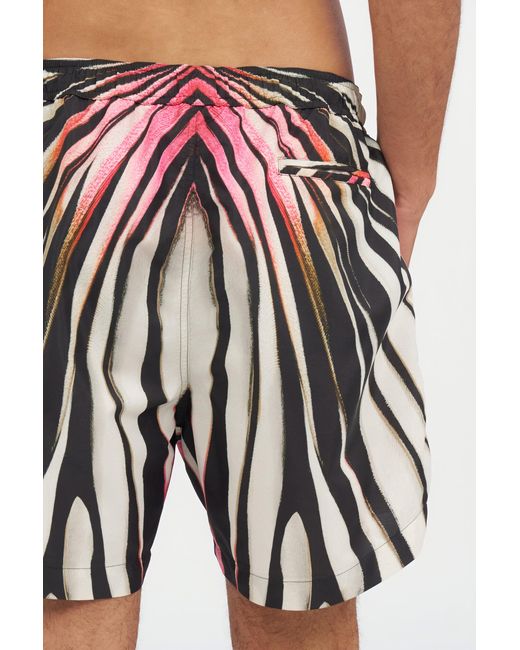 Roberto Cavalli Red Ray Of Print Nylon Sea Shorts for men