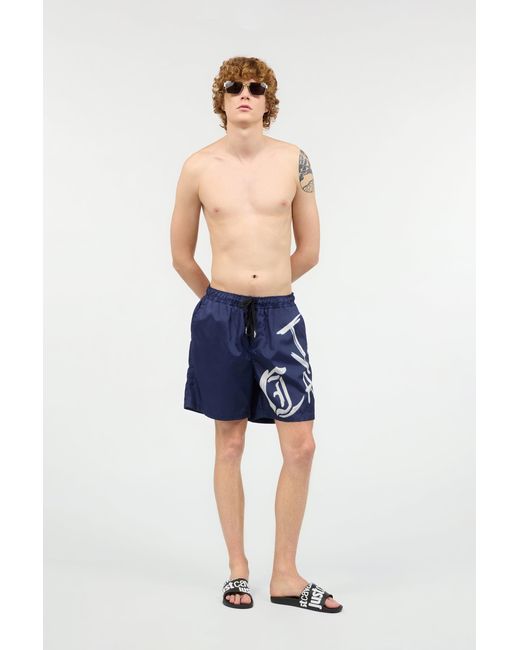 Roberto Cavalli Blue Swim Shorts With Lettering for men