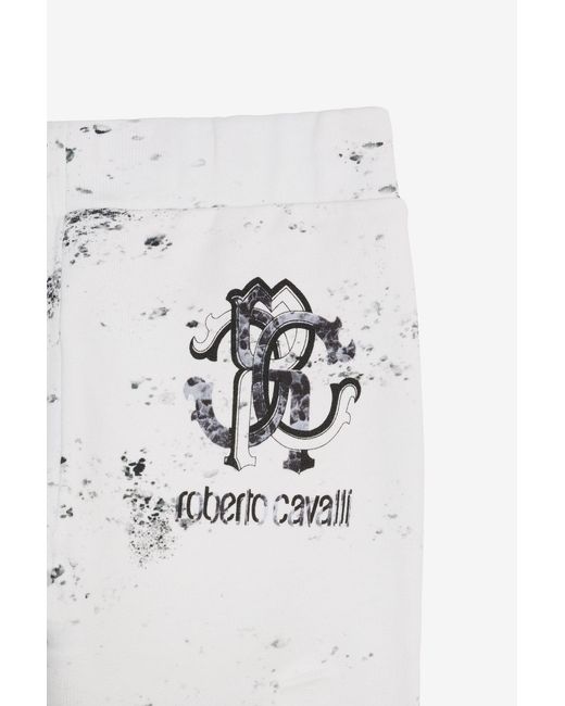 Roberto Cavalli White Splatter Print Trousers With Monogram Rc for men
