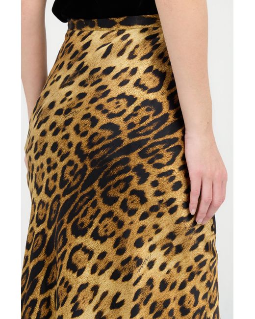 Roberto Cavalli Metallic Silk Skirt With Jaguar Skin Print