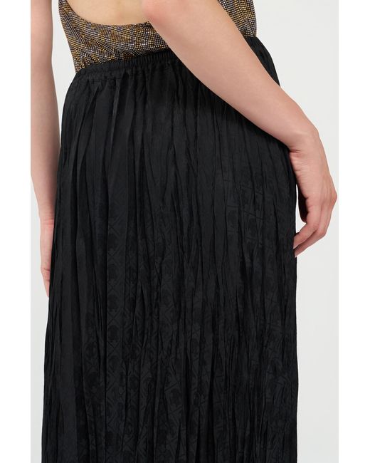 Roberto Cavalli Black Silk Midi Skirt With Monogram Rc