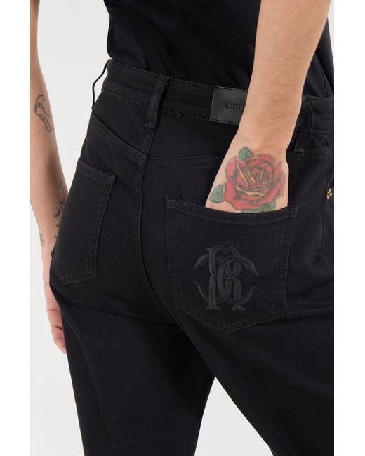 Roberto Cavalli Black Jeans With Mirror Snake Monogram