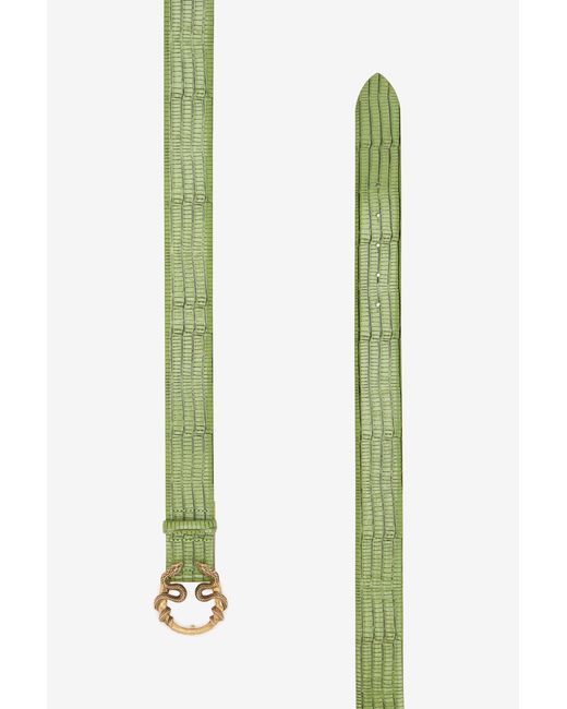 Roberto Cavalli Green Leather Belt With Snake Buckle