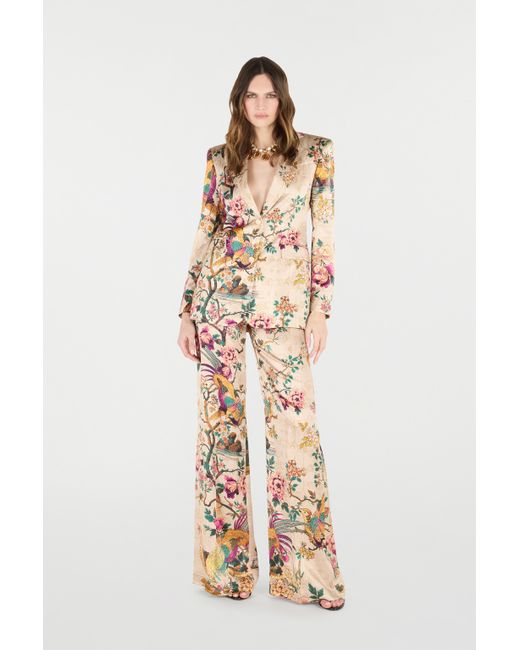 Roberto Cavalli White Silk Blazer With Oriental Bird Print