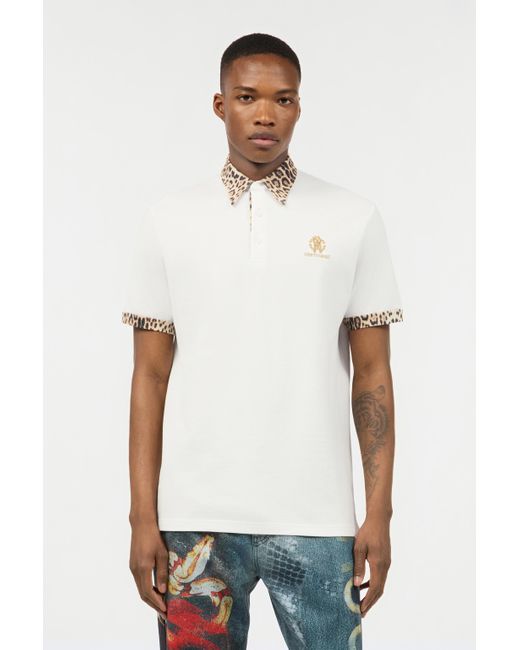 Roberto Cavalli White Jaguar Skin Detail Polo for men