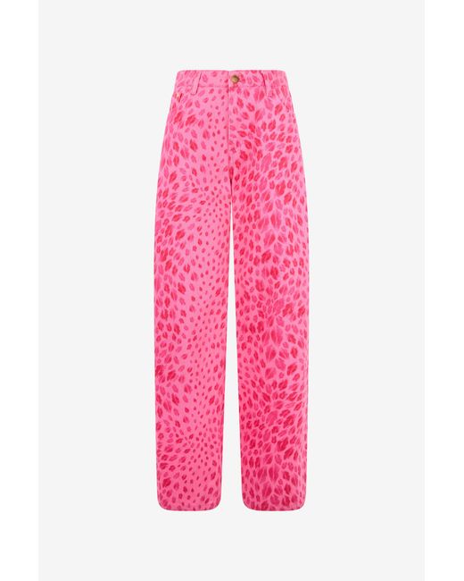 Roberto Cavalli Pink The Jaguar Kiss Print Jeans