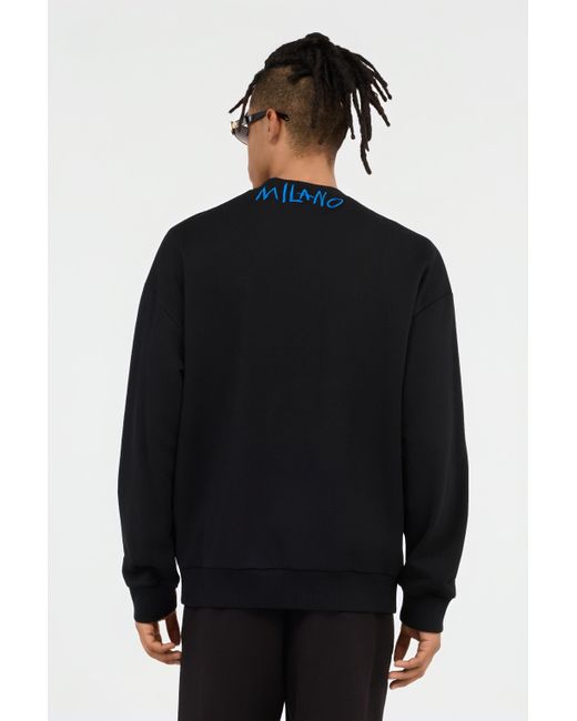 Felpa Nera Con Ricamo Logo Graffiti di Roberto Cavalli in Blue da Uomo