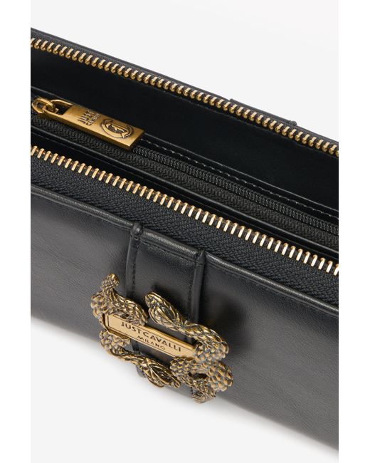 Portafoglio Zip Around Con Mirror Snake di Roberto Cavalli in Black
