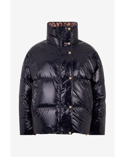 Roberto Cavalli Brown Reversible Marble Print Down Jacket