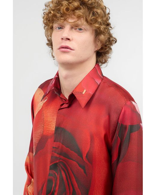 Roberto Cavalli Red Shirt With Garden Rose Print for men