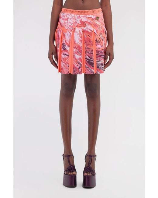 Roberto Cavalli Pink Plumange Print Mini Skirt