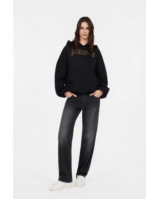 Roberto Cavalli Black Hoodie With Logo