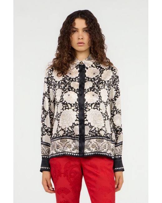 Camicia Nero E Avorio Con Stampa Floreale di Roberto Cavalli in Black