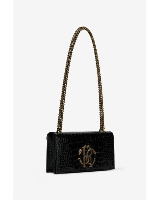 Roberto Cavalli Black Croc-Effect Bag With Monogram Rc
