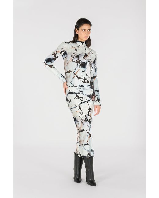 Roberto Cavalli White Long Dress With Marble Print