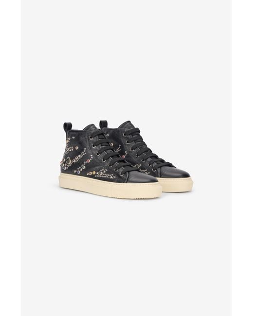 Roberto Cavalli Black High-Top Sneakers With Studs And Stones for men