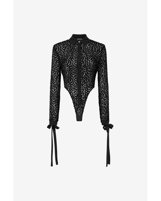 Roberto Cavalli Black Polka-Dot Shirt-Style Bodysuit