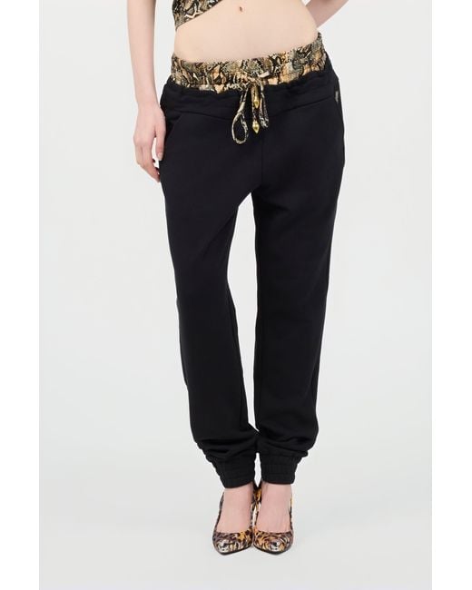 Roberto Cavalli Black Sports Pants With Python Print Waistband