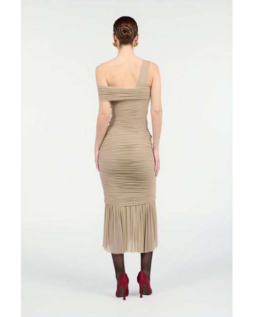 Roberto Cavalli White Nude Midi Dress With Ruffles