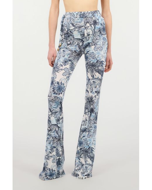 Roberto Cavalli Blue Flared Pants With All-Over Print