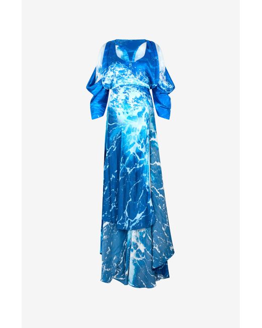 Roberto Cavalli Blue Stretto Di Messina Print Long Dress